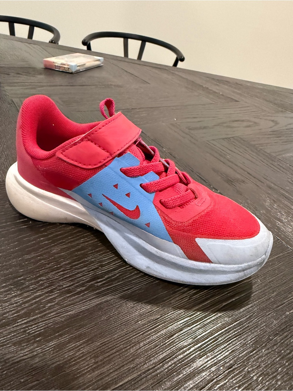 Nike Kids Red and Light Blue Velcro Athletic Sneaker